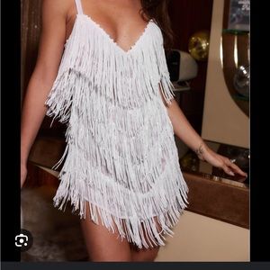 12th Tribe speakeasy white fringe mini dress- worn once!